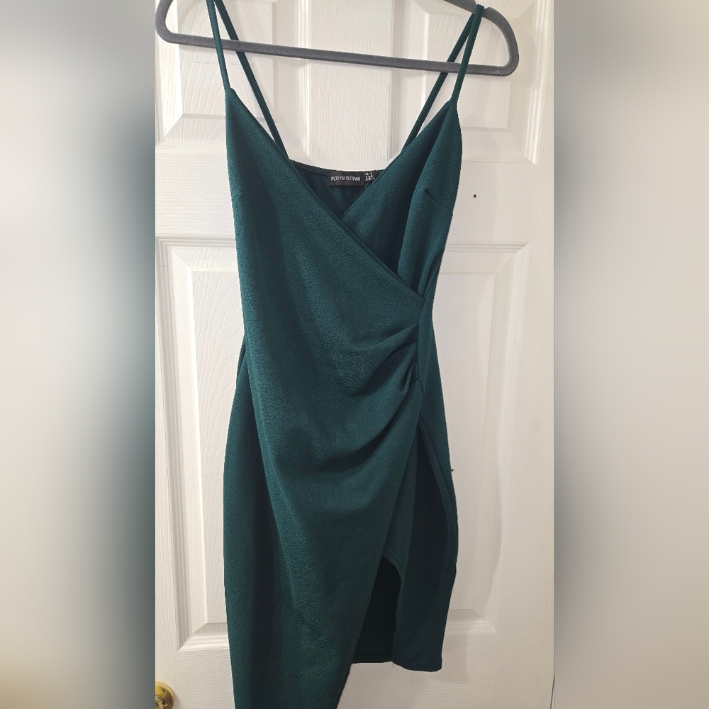 PrettyLittleThing | Emerald Green Mini Wrap Dress